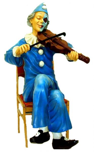 Clown sitzend mit Geige