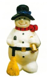 Schneemann mit Besen und Glocke