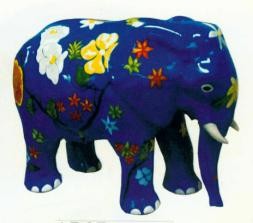 blauer Elefant klein mit Blumenbemalung