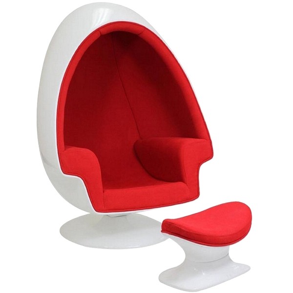 Ei Sessel weiß mit roter Polsterung