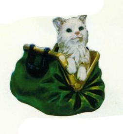 Katze in grüner Handtasche klein