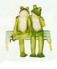 Froschpaar sitzend auf Bank mittel