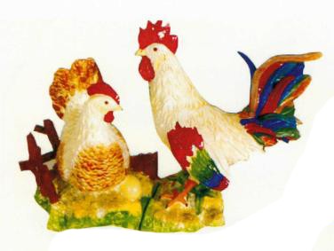 SET Huhn mit Hahn auf Wiese bunt