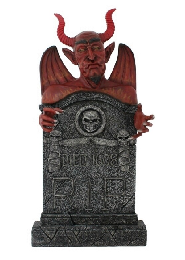 Teufel Grabstein mit Totenköpfen