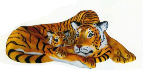 großer Tiger liegend mit Kind