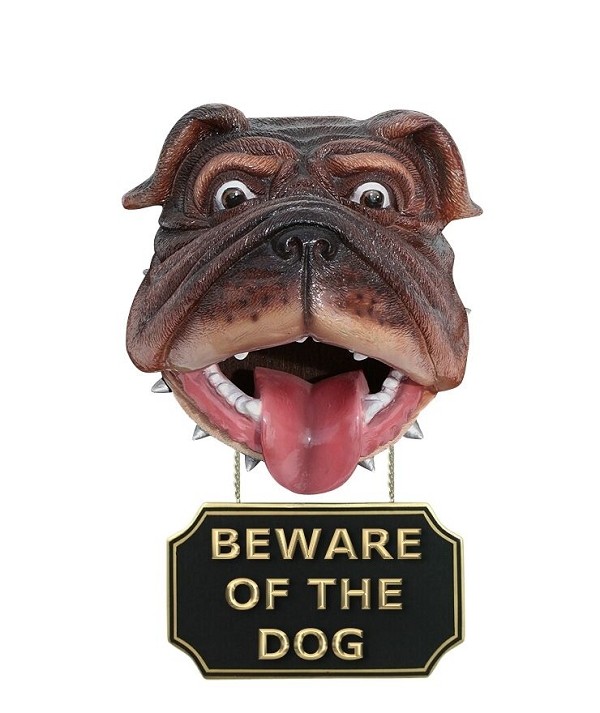 Hundekopf mit *Beware Of The Dog*Schild