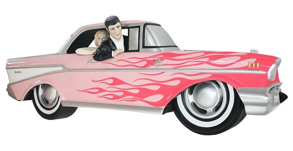 Wanddeko Chevy Rosa mit pinken Flammen und Elvis