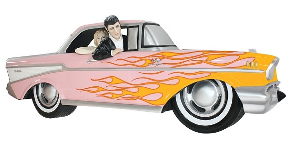 Wanddeko Chevy Rosa mit gelben Flammen und Elvis
