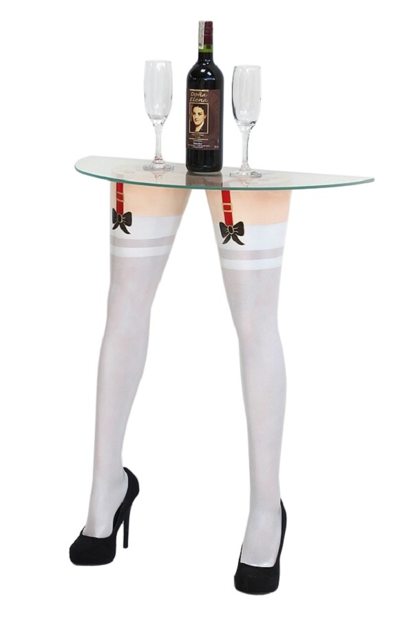Sexy Frauenbeine mit weißen Strümpfen für Wandtisch