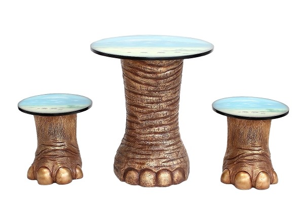 Elefantenbein gold Tisch und Hocker mit Dschungelmotiv