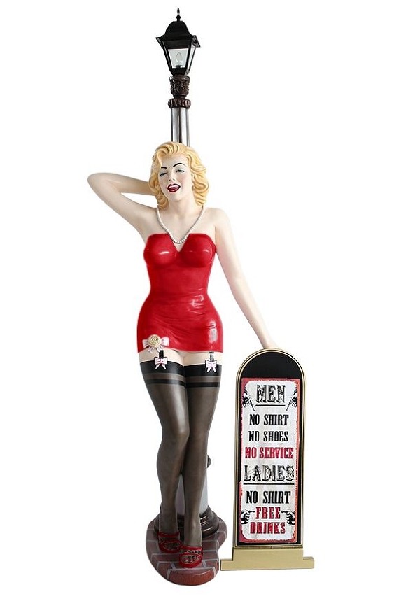 Marilyn rot schwarz mit Laterne und Angebotstafel