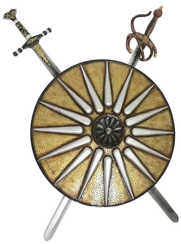 Antikes Schild Gold Weiß mit 2 Schwertern