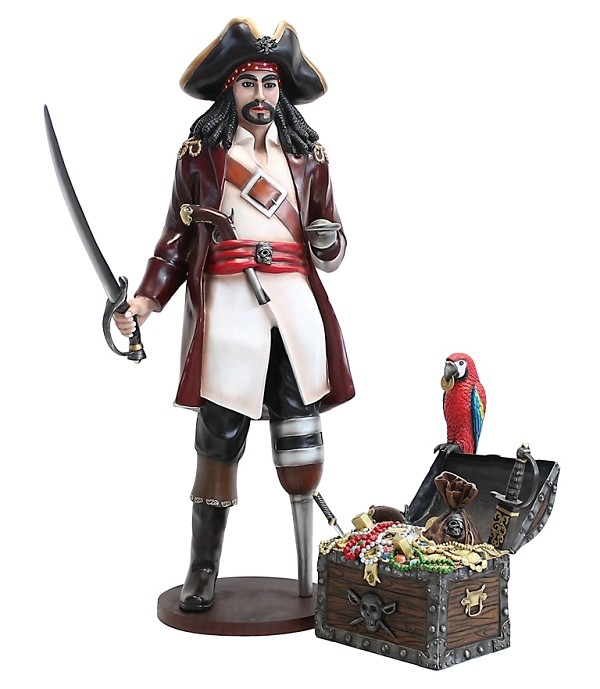 Captain Hook und Schatztruhe mit Papagei