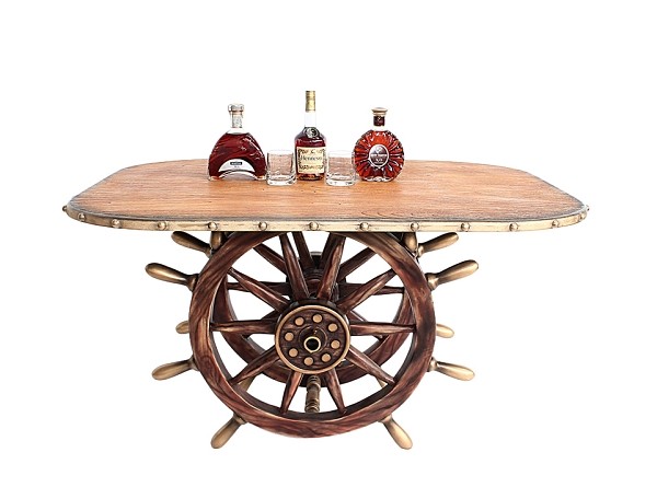 Schiffssteuer Tisch mit Holzplatte Oval