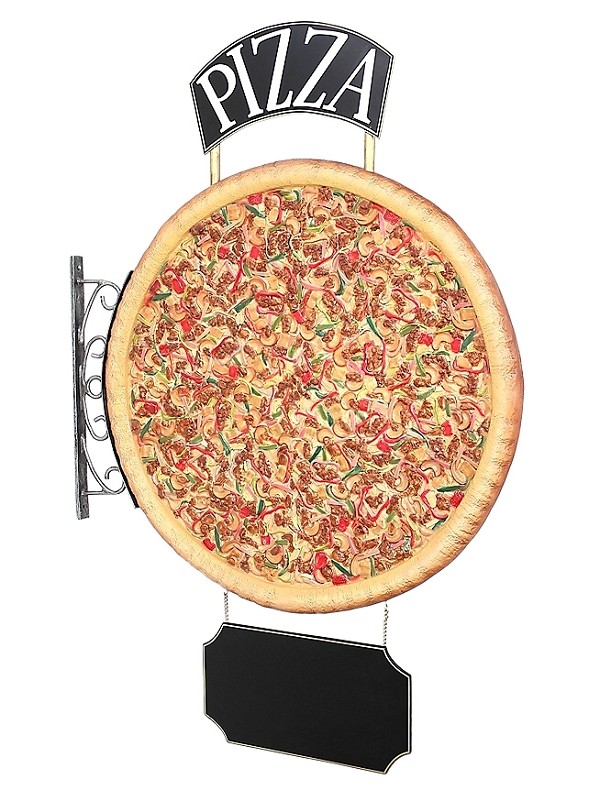 Ganze Pizza Zweiseitig mit Pizza und Angebotsschild für Wand