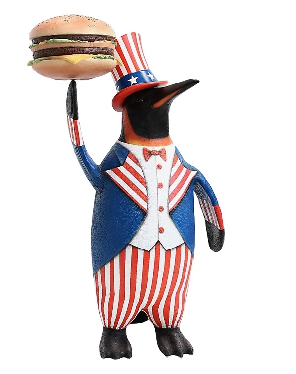 Pinguin amerika mit Burger