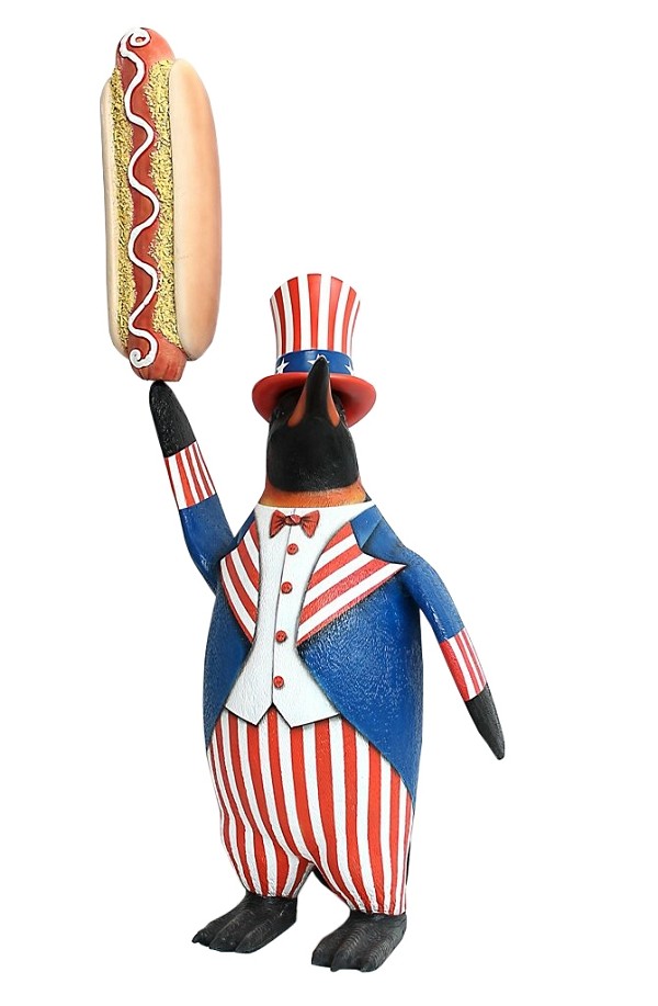 Pinguin amerika mit Hotdog