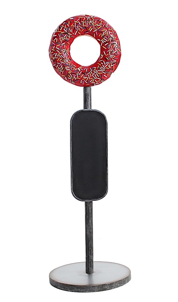 Donut rot auf Ständer mit Angebotsschild