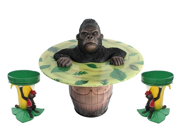 Mürrischer Gorilla Fasstisch und Bananenhocker