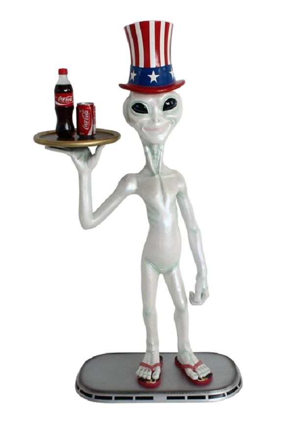Alien mit amerikanischem Hut Butler mit Tablett oben