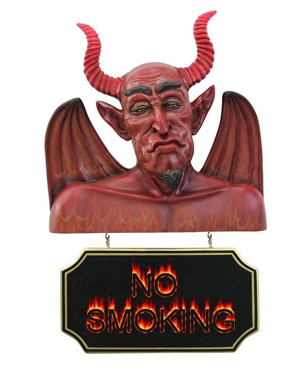 Teufel Büste mit *No Smoking*Schild