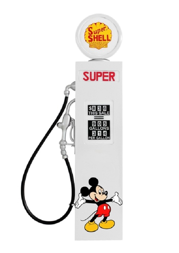 Retro Zapfsäule Weiß mit Mickey Mouse als Wanddeko groß