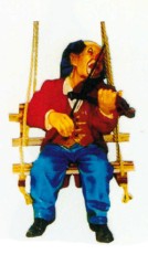 Clown auf Schaukel mit Geige