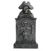 Piratenskelett Grabstein mit Totenköpfen und Kreuz