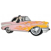 Wanddeko Chevy Rosa mit gelben Flammen und Elvis