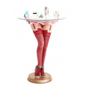 Sexy Frauenbeine mit roten Strümpfen Tisch mit Glasplatte