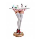 Sexy Frauenbeine mit weißen Strümpfen Tisch mit Glasplatte