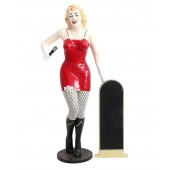 Marilyn rot netz mit Mikrofon und Angebotstafel