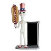 Alien amerika mit Hotdog und Angebotstafel