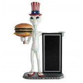 Alien amerika mit Burger und Angebotstafel