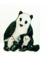 Pandabär sitzend mit zwei Kindern
