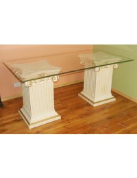 2-Säulen Tisch mit Glasplatte