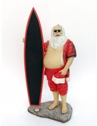 Weihnachtsmann als Surfer mit Angebotstafel klein