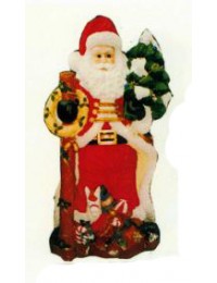 Weihnachtsmann mit Berg voller Geschenken und Tannenbaum
