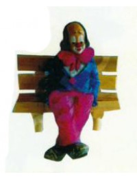 sitzender Clown klein auf Bank