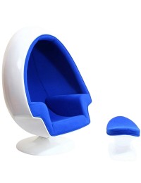 Ei Sessel weiß mit blauer Polsterung