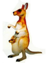 Känguru stehend mit Kind in Bauchtasche