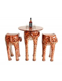 Tisch mit 2 Hockern Leopard