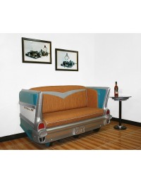 Sofa Chevy Hellblau mit braunem Polster