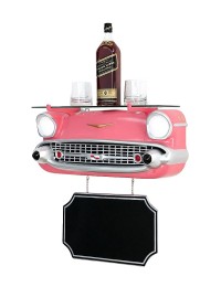 Wandregal Chevy Rosa mit Glasplatte und Angebotsschild
