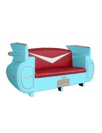 Sofa Cadillac Hellblau mit rotem Polster