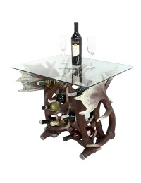Geweih Tisch mit Glasplatte und Weinhalterung 