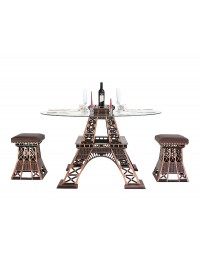 Eiffelturmhälfte Tisch mit Glasplatte und Hockern