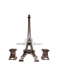 Eiffelturm Tisch mit Glasplatte und Hockern