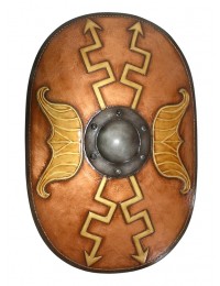 Antikes Mittelalterliches Schild Oval Orange mit goldenen Pfeile