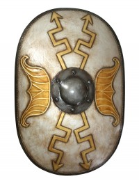 Antikes Mittelalterliches Schild Oval Weiß mit goldenen Pfeilen